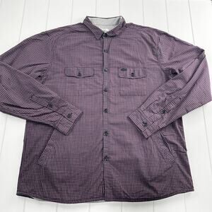 Lacoste Navy Red checker Button Down Shirt Jacket Men’s Size 44 XL Jersey Lined